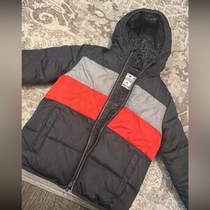 Kids' Black and Red Hooded Puffer Jacket